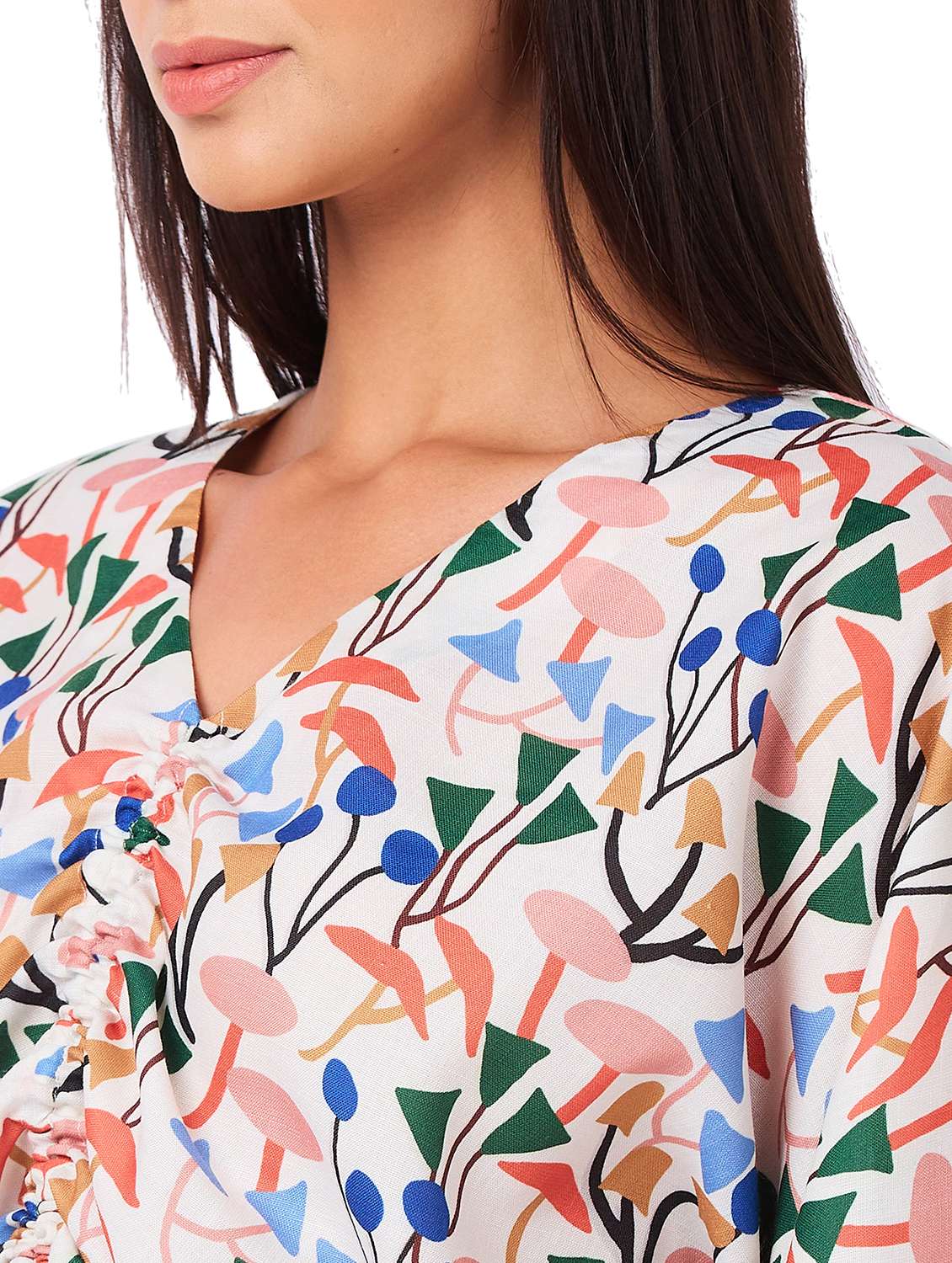 women printed puff sleeves ruched top - 21840804 -  Standard Image - 3