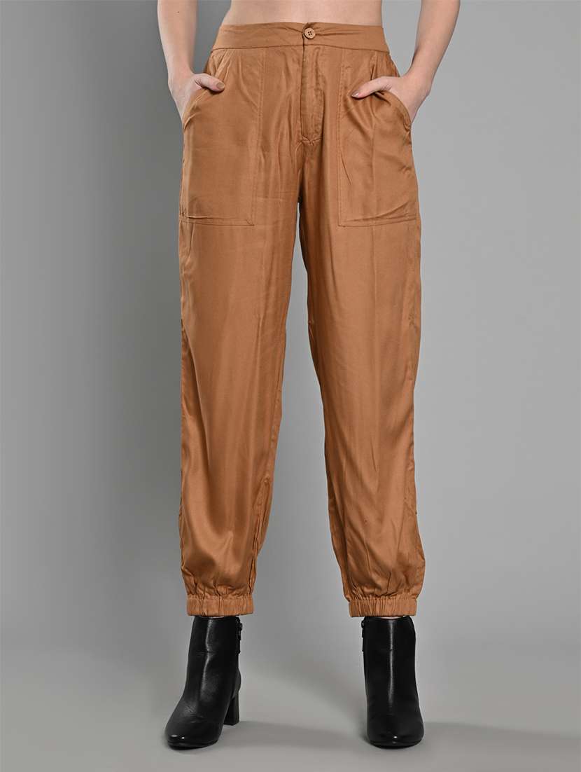 women solid high rise joggers