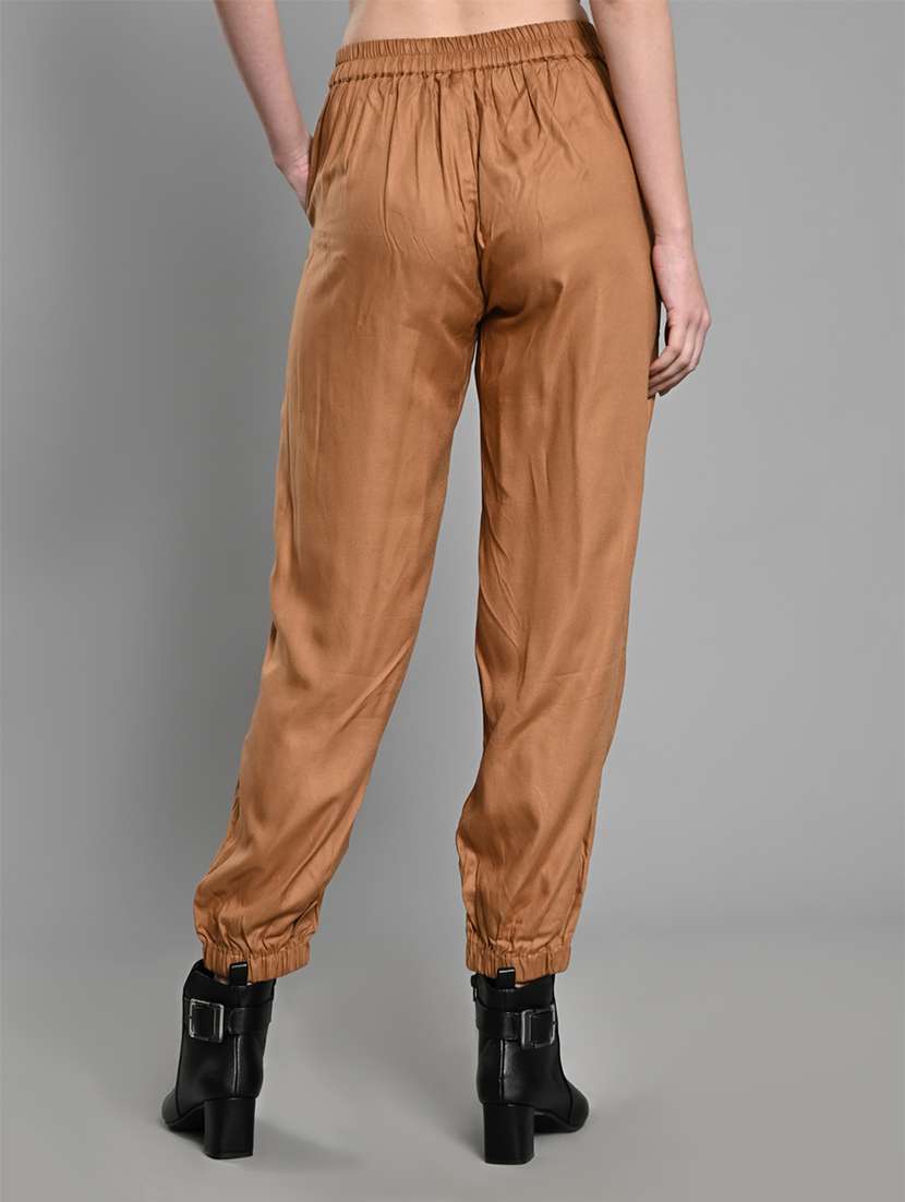 women solid high rise joggers - 21840822 - Standard Image - 3
