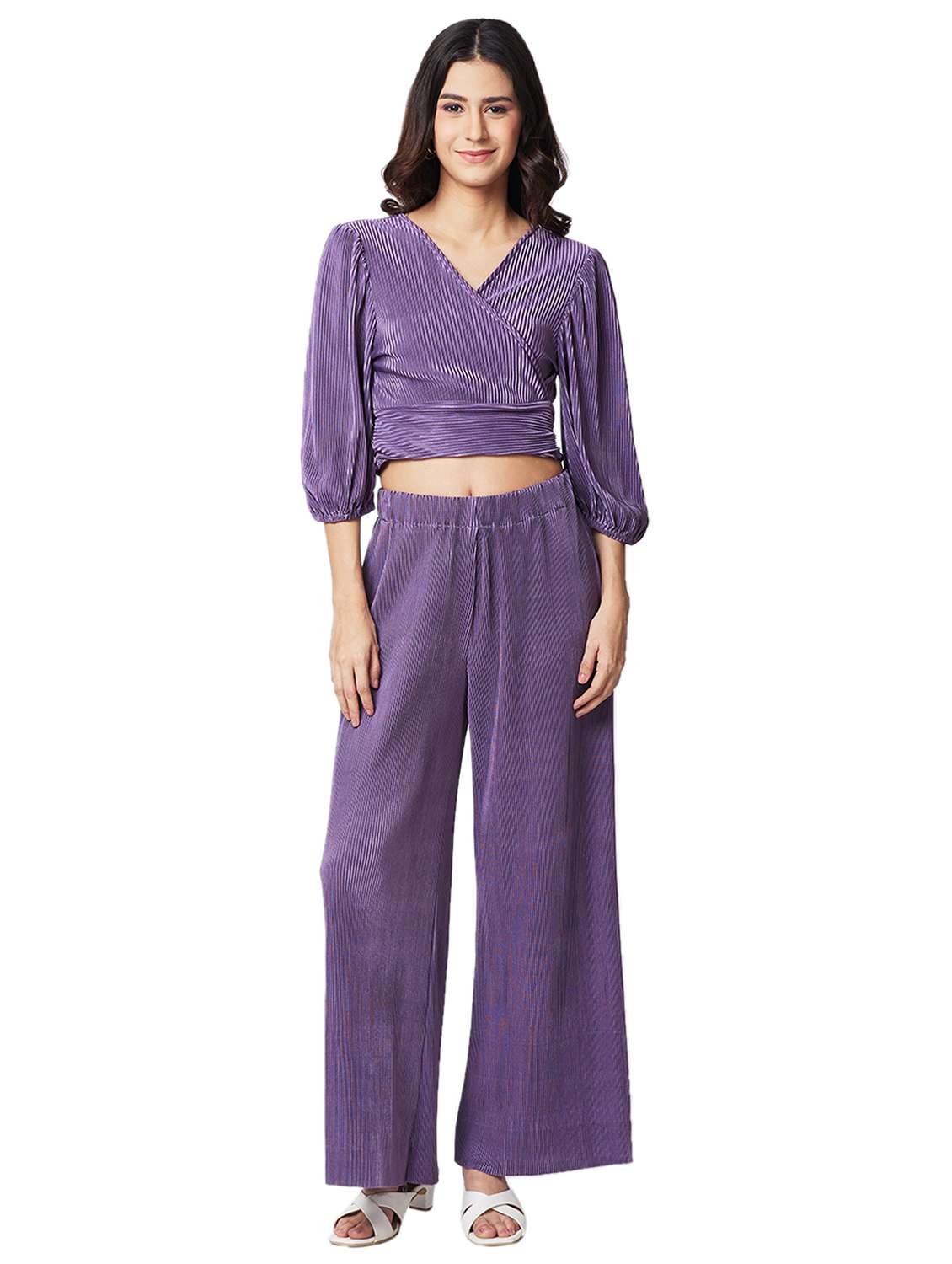 women solid top and palazzo co-ord set - 21840848 - Zoom Image - 0