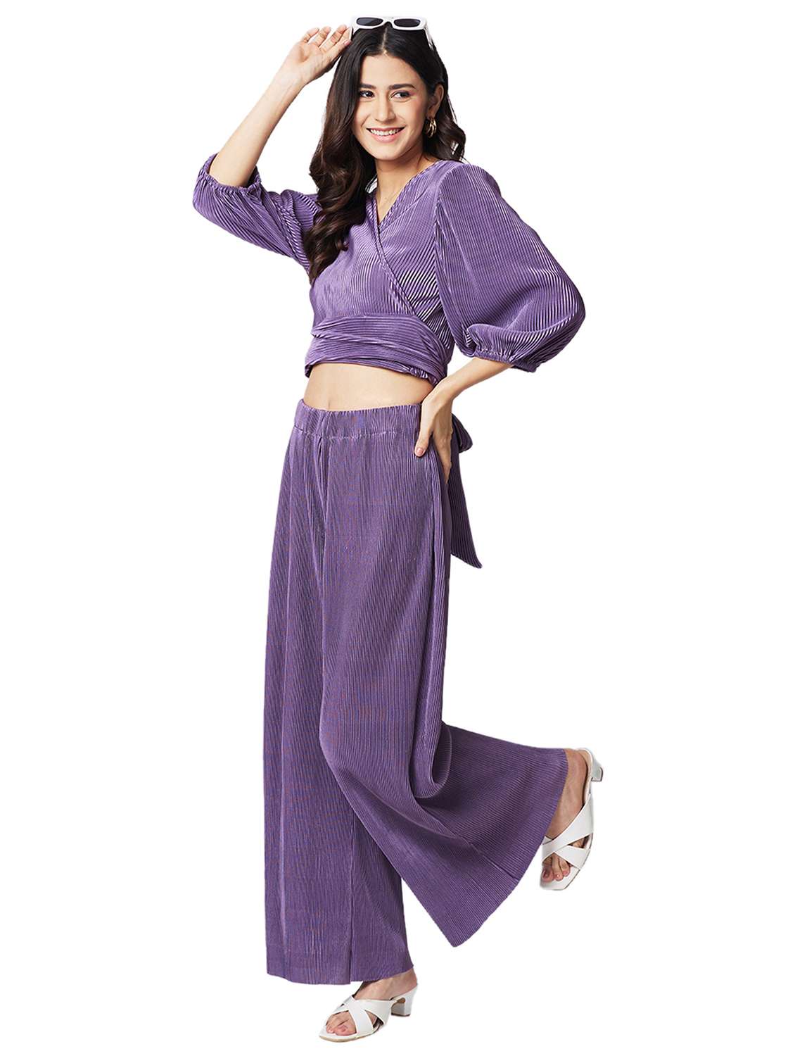 women solid top and palazzo co-ord set - 21840848 - Standard Image - 5