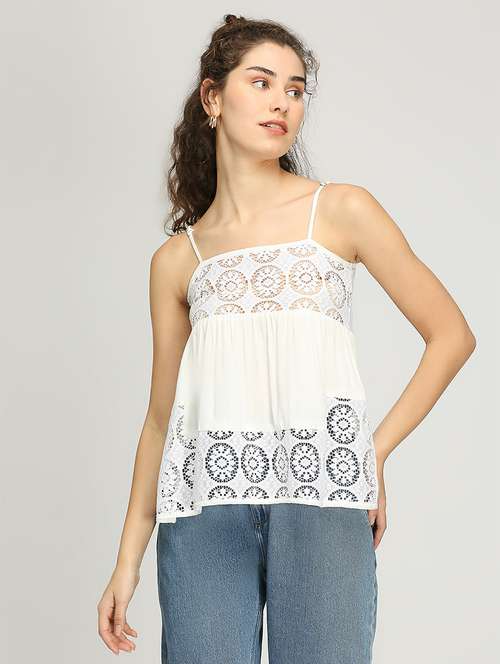 women laced shoulder strap a-line top - 21840925 -  Standard Image - 0