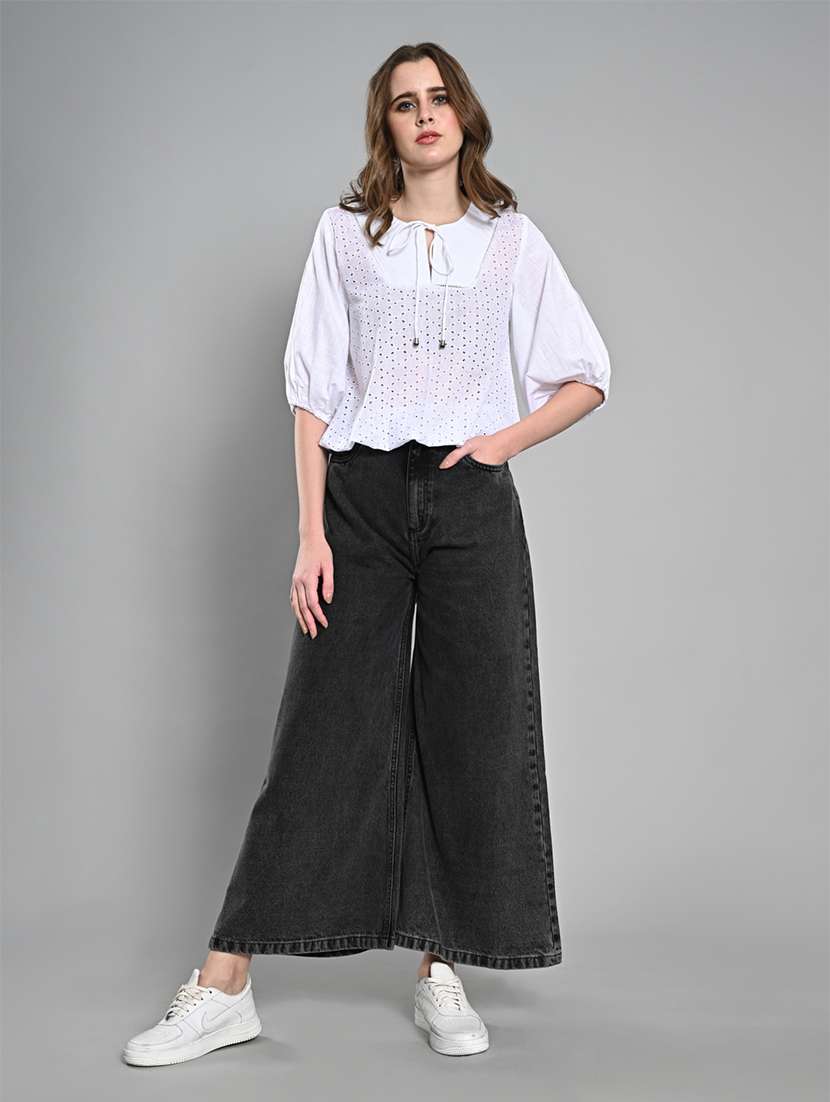 women puff sleeves schiffli regular top - 21840930 - Standard Image - 5