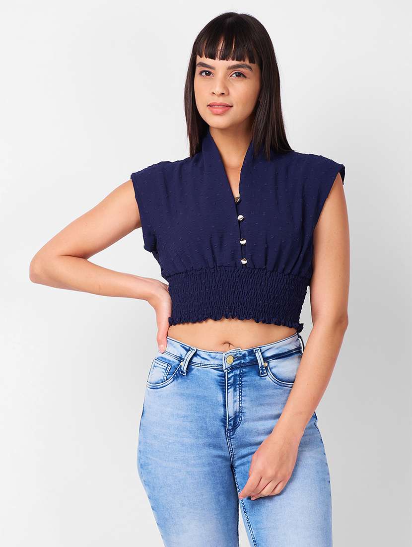 women solid sleeveless crop top