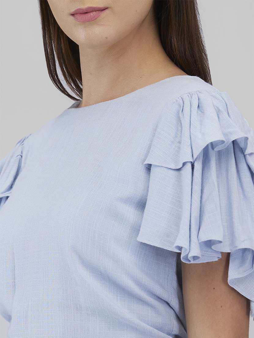 women solid ruffle sleeves crop backless top - 21840941 -  Standard Image - 3