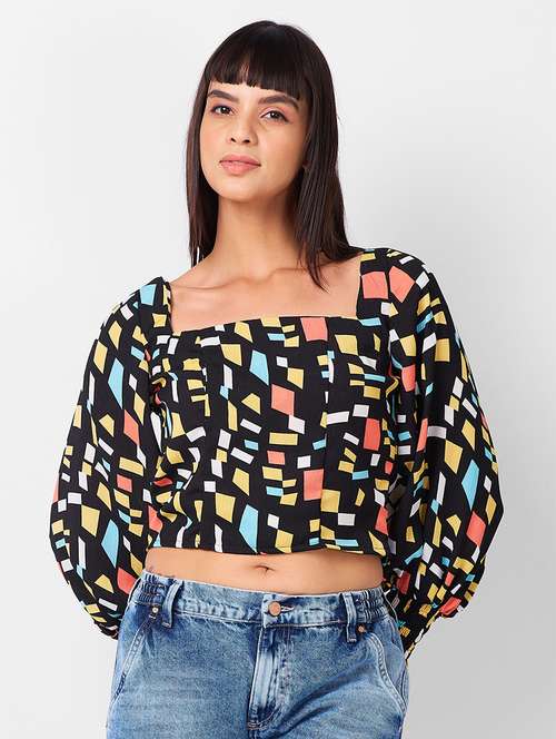 women printed puff sleeves crop top - 21840943 -  Standard Image - 0