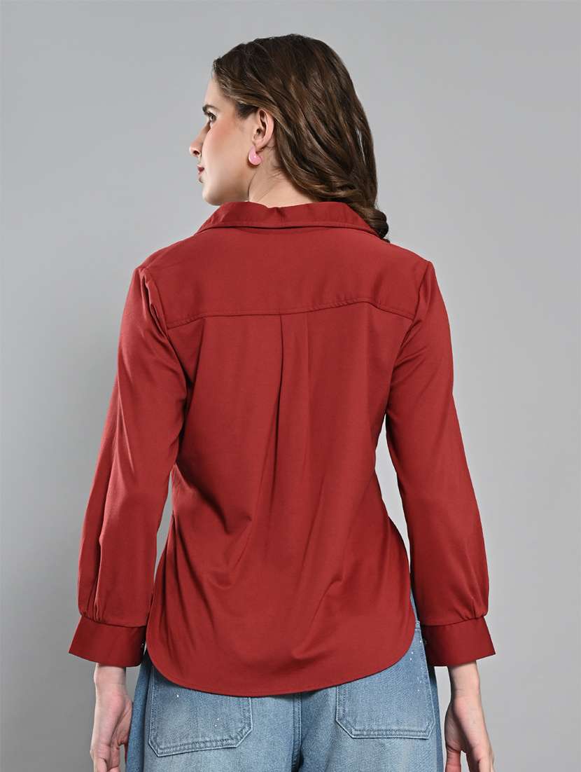 women solid long sleeve crop shirt - 21840948 -  Standard Image - 3