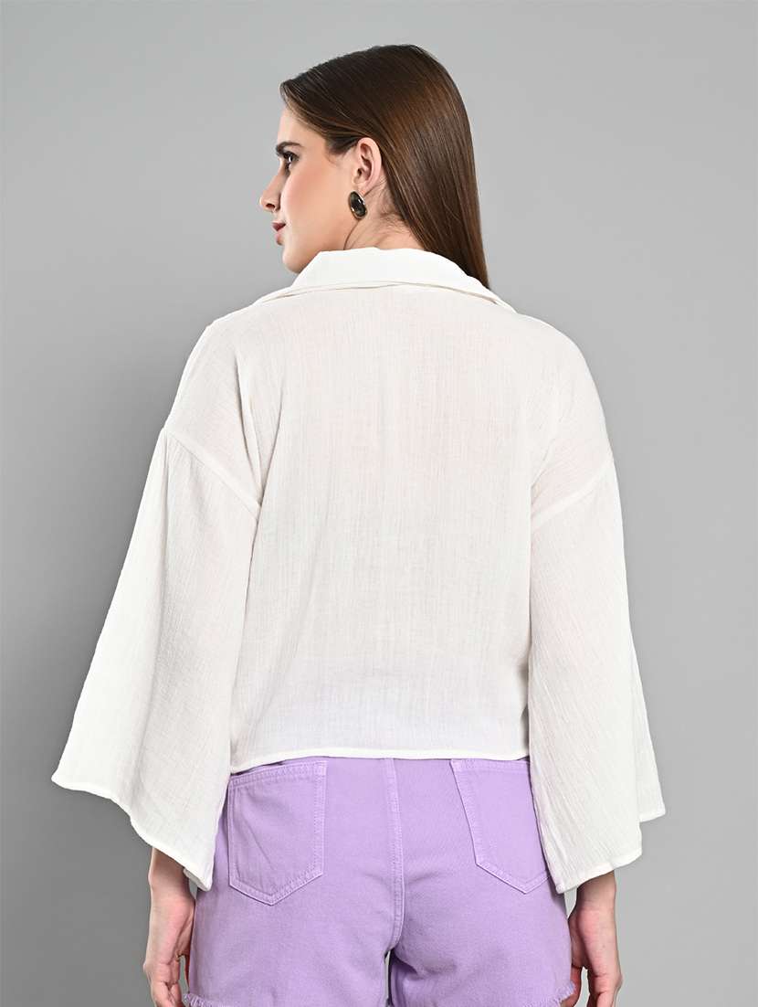women solid collared regular shirt - 21840968 - Standard Image - 3