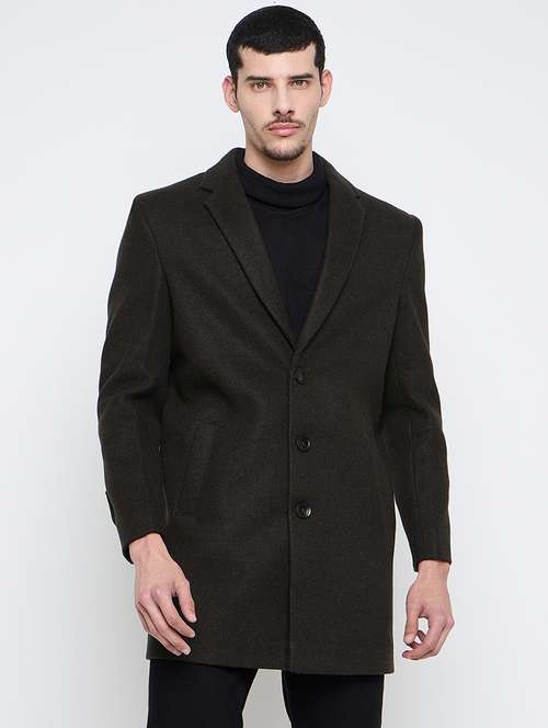 men solid long sleeves trench coat
