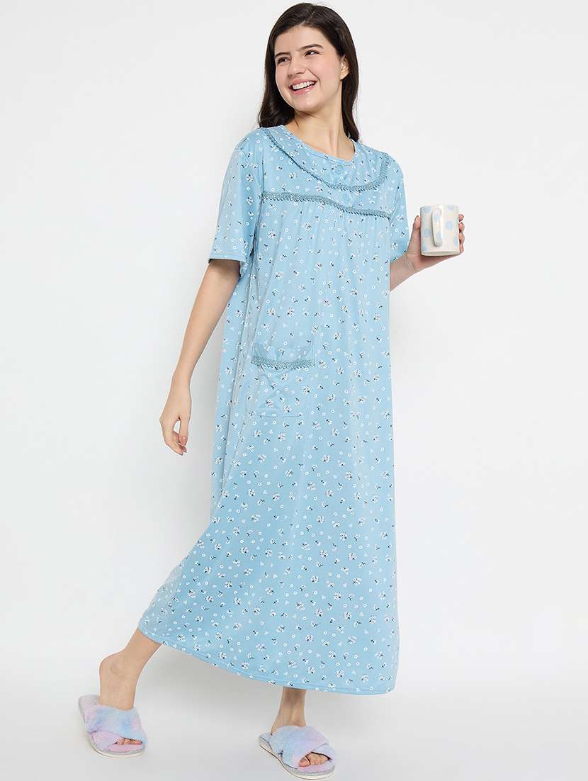 women floral printed short sleeve nighty - 21840982 -  Standard Image - 5