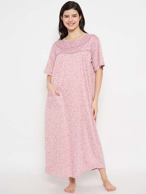 women floral printed short sleeve nighty - 21840983 -  Standard Image - 0
