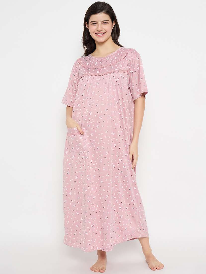 women floral printed short sleeve nighty