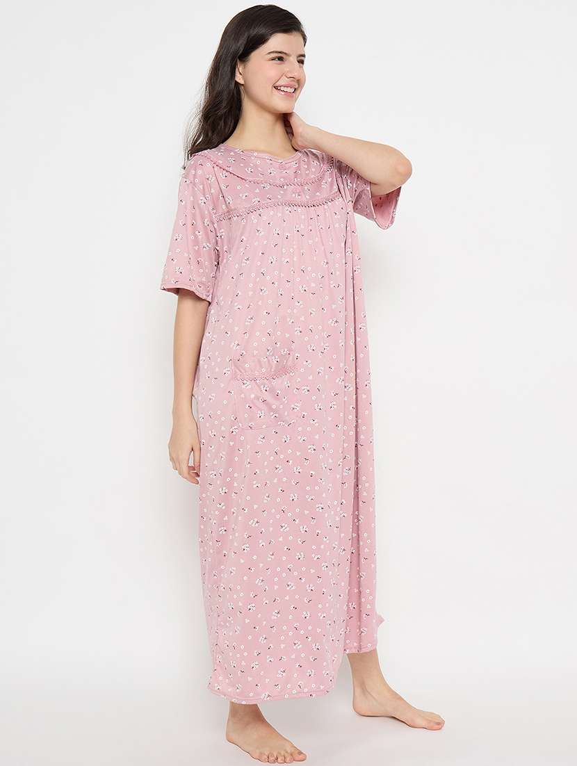 women floral printed short sleeve nighty - 21840983 -  Standard Image - 5