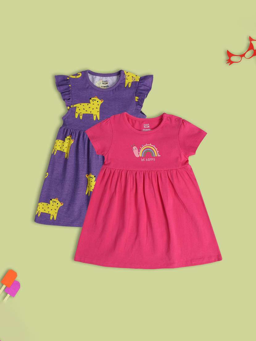 girls pack of 2 printed round neck frock