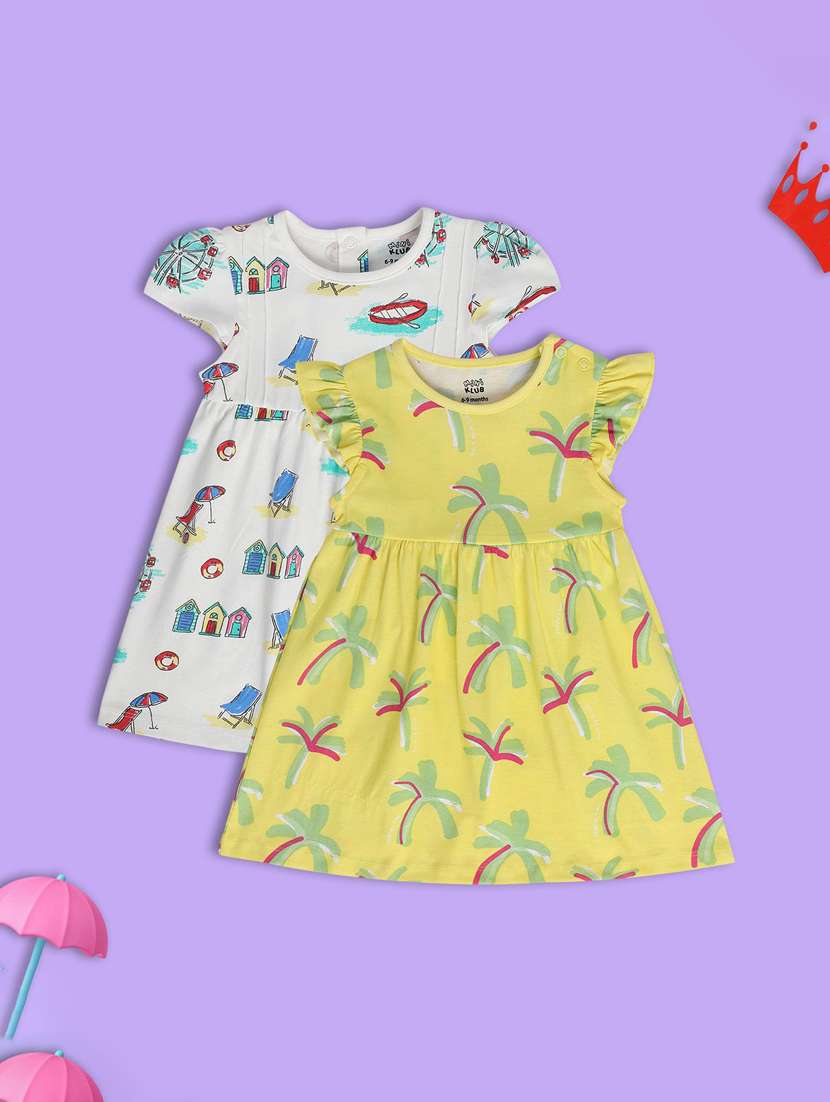 girls pack of 2 printed round neck frock