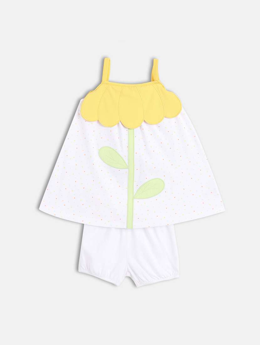 girls white printed frock with bloomer