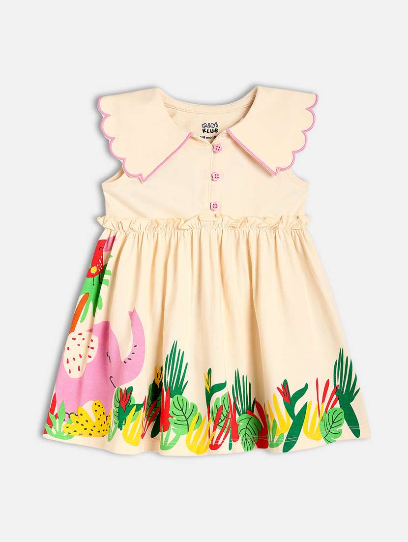 girls cream printed sleeveless frock 