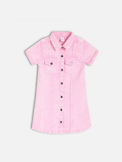 girls pink solid short sleeve a-line dress - 21840996 -  Standard Image - 0