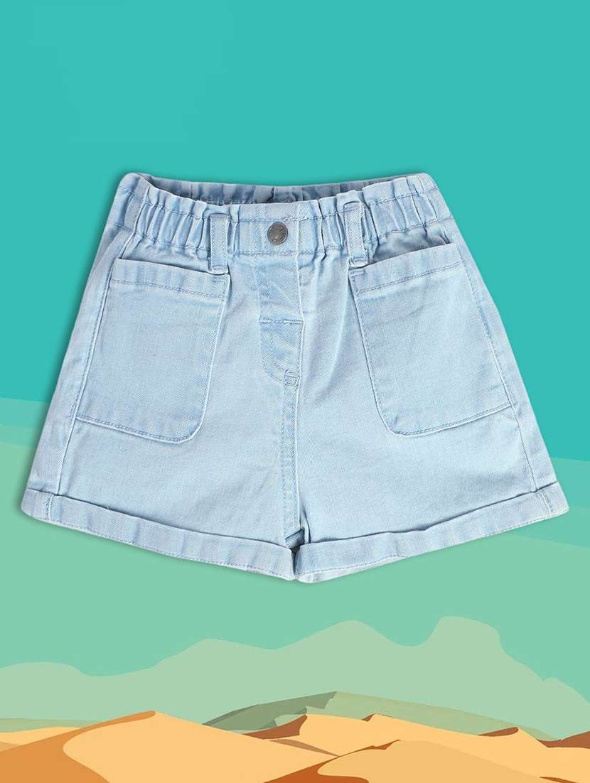 kids solid mid rise denim shorts 