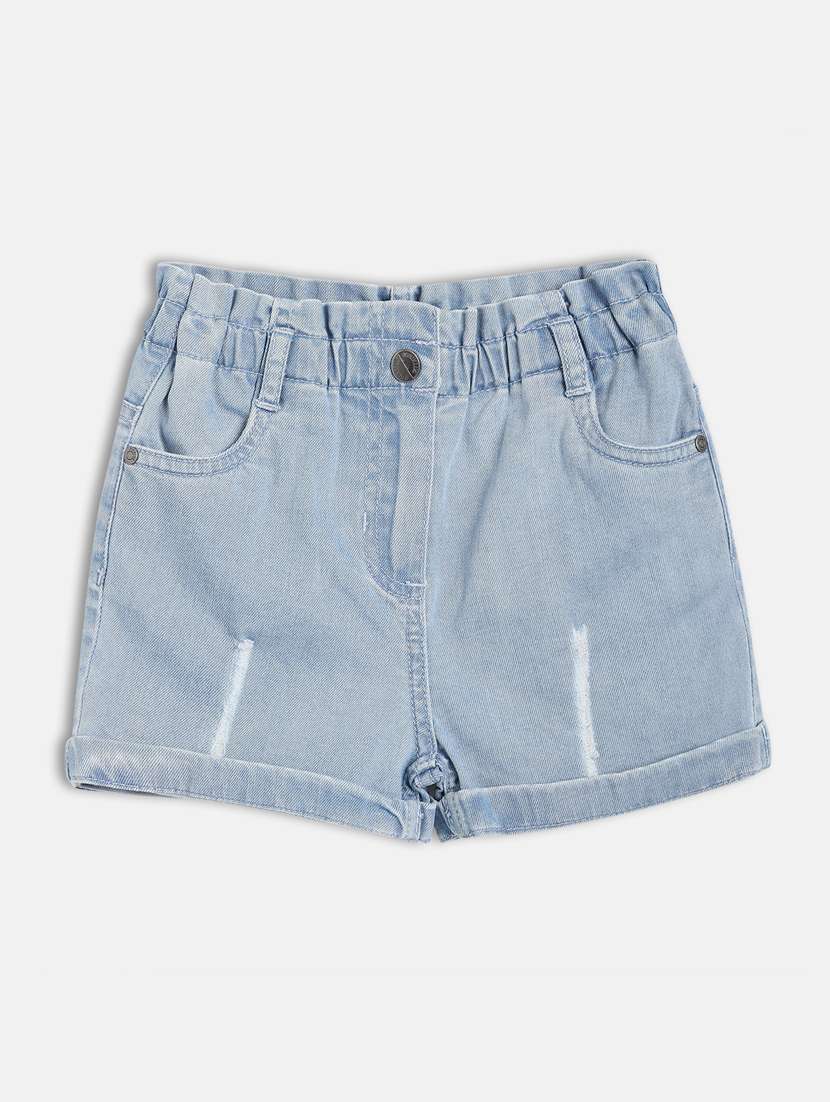 kids solid mid rise denim shorts 