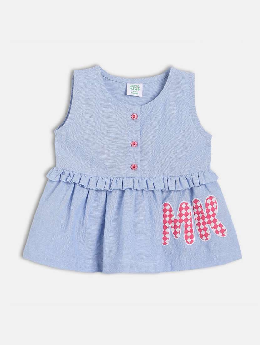 girls blue placement print round neck top