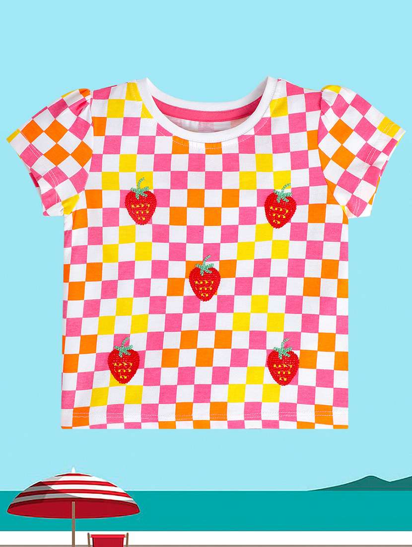 girls checkered round neck t-shirt