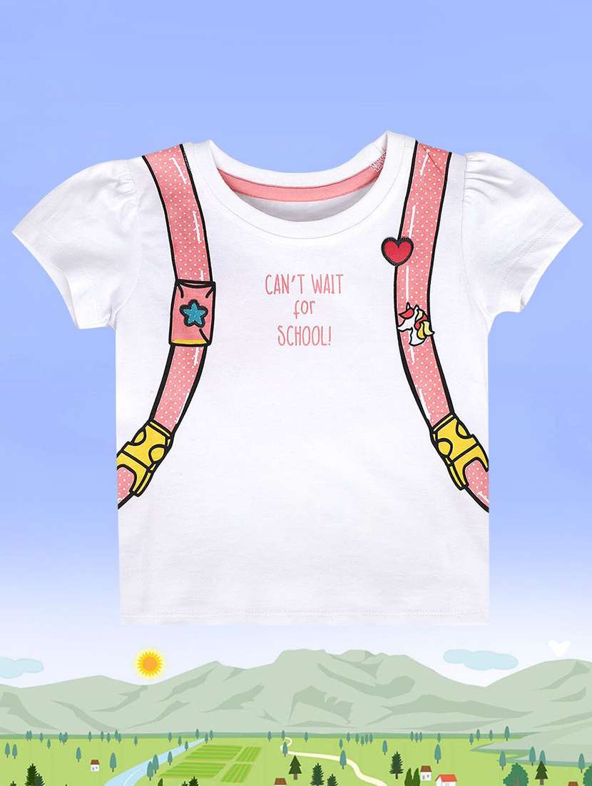 girls front & back print round neck t-shirt