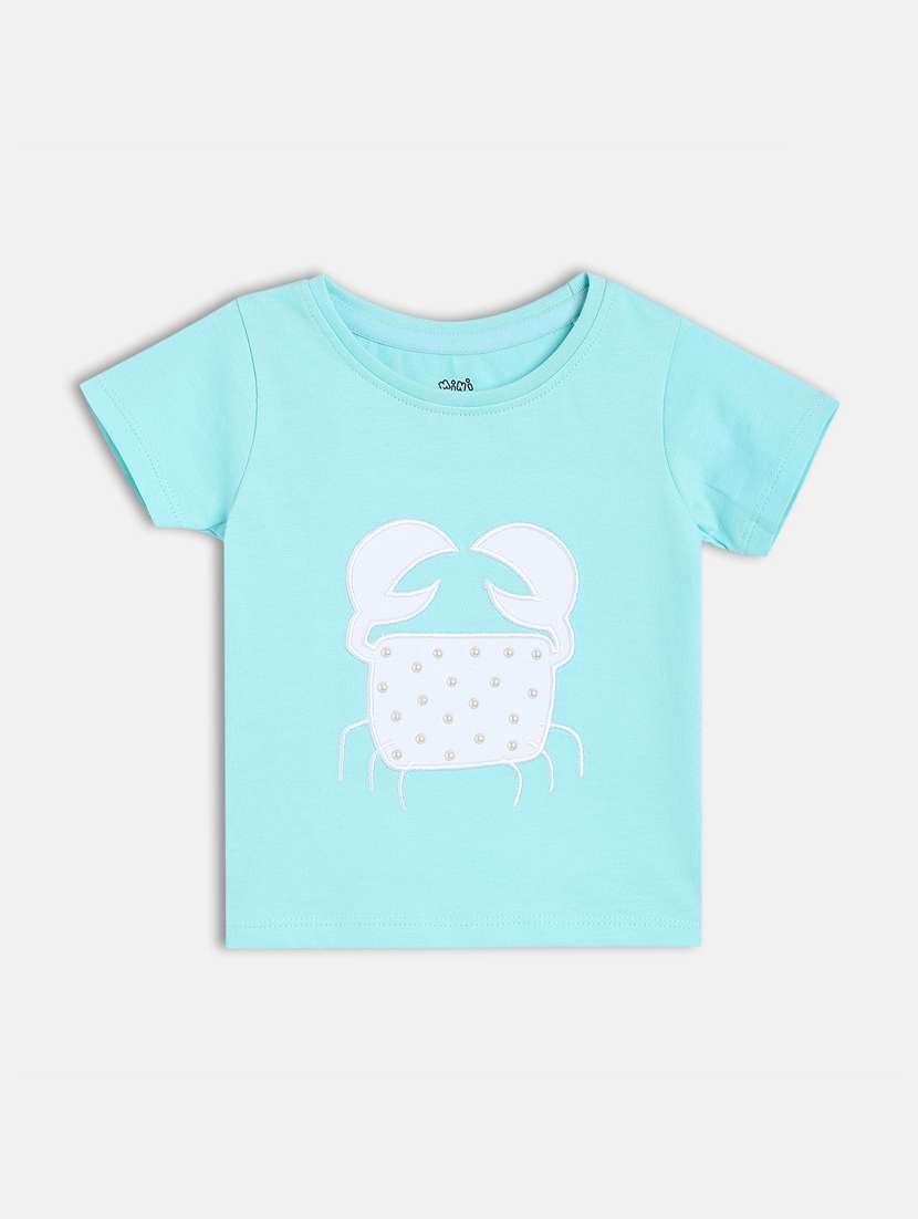 girls front print round neck t-shirt