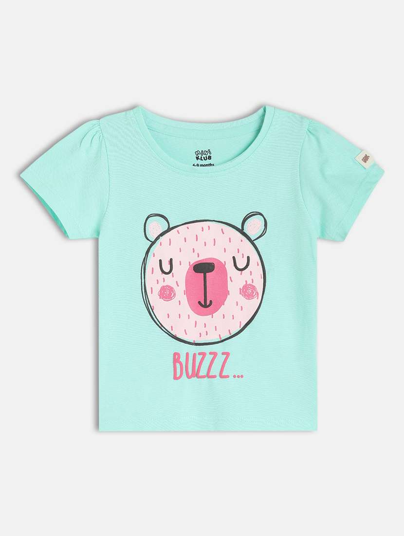girls front print round neck t-shirt