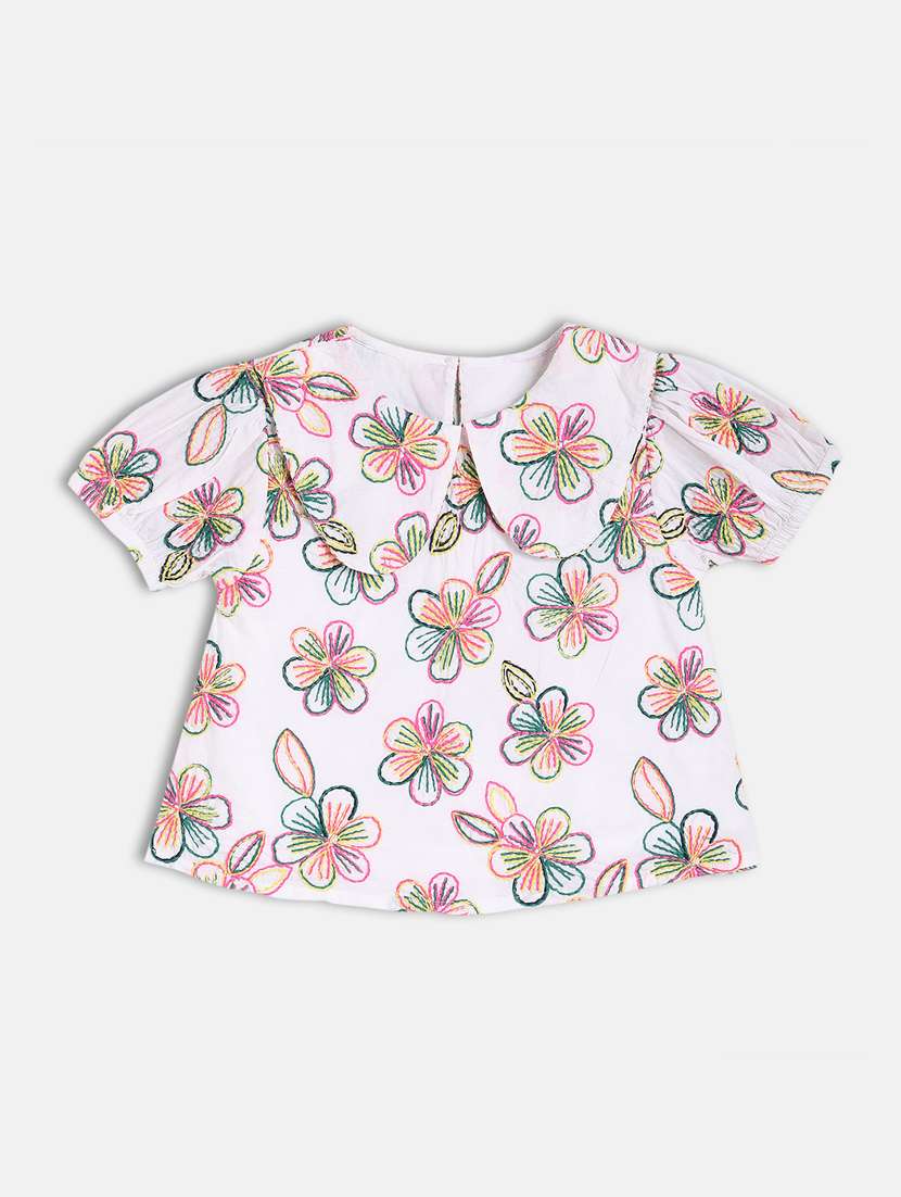 girls white floral short sleeve top