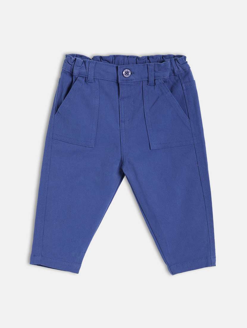 boys blue solid mid rise trouser