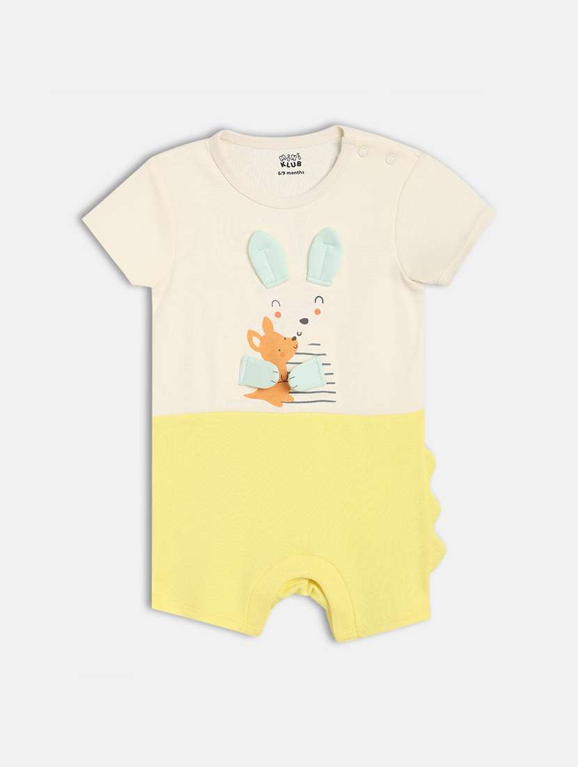 kids cream printed round neck romper