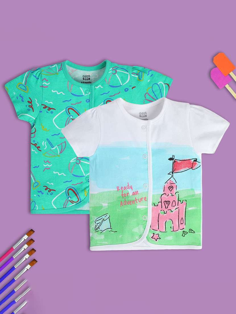 girls pack of 2 printed round neck t-shirt