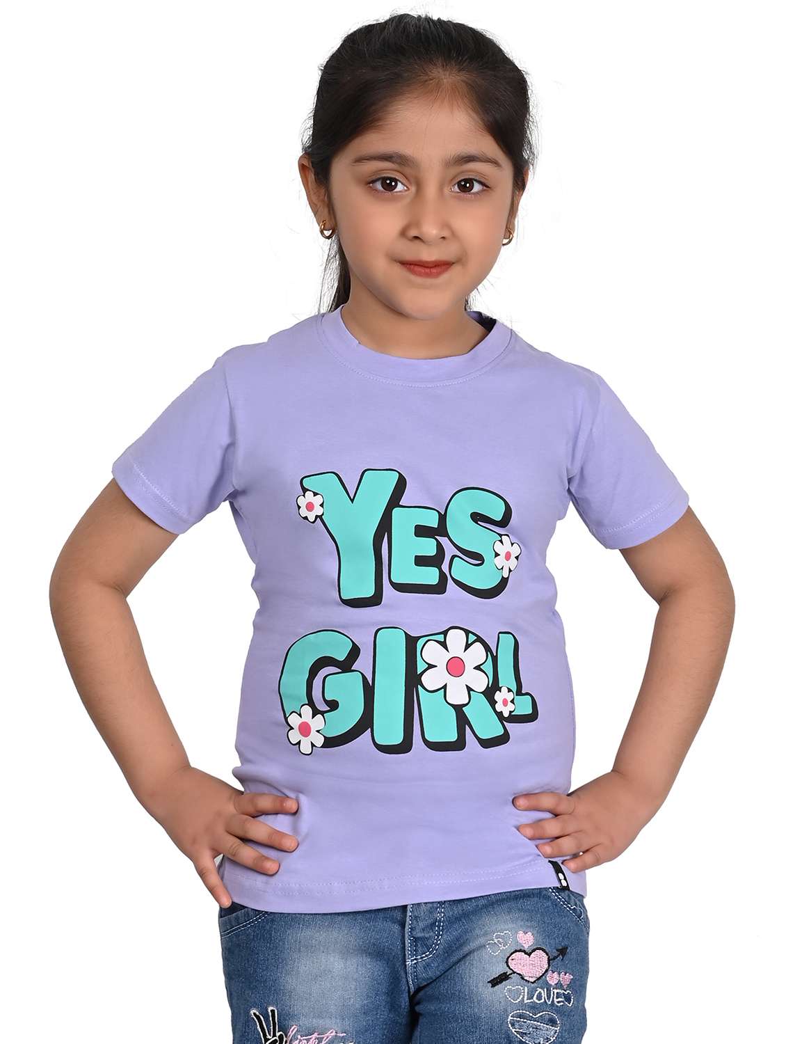 girls lavender printed short sleeve t-shirt