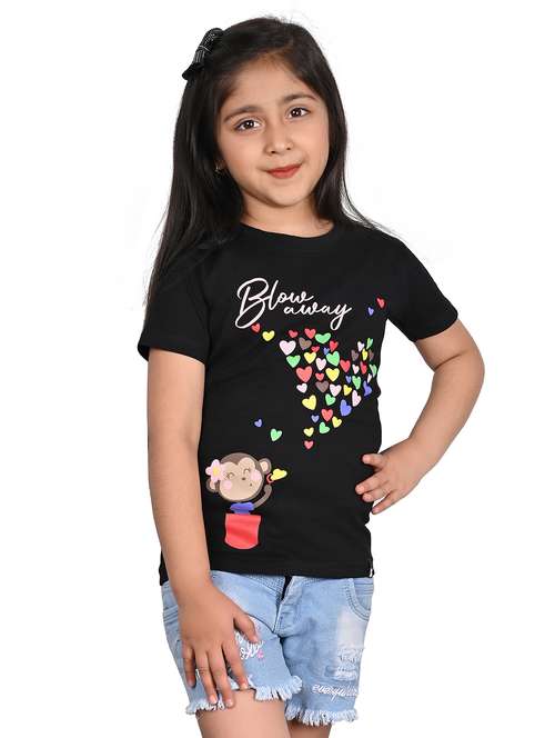 girls front print round neck tee - 21841434 - Standard Image - 0