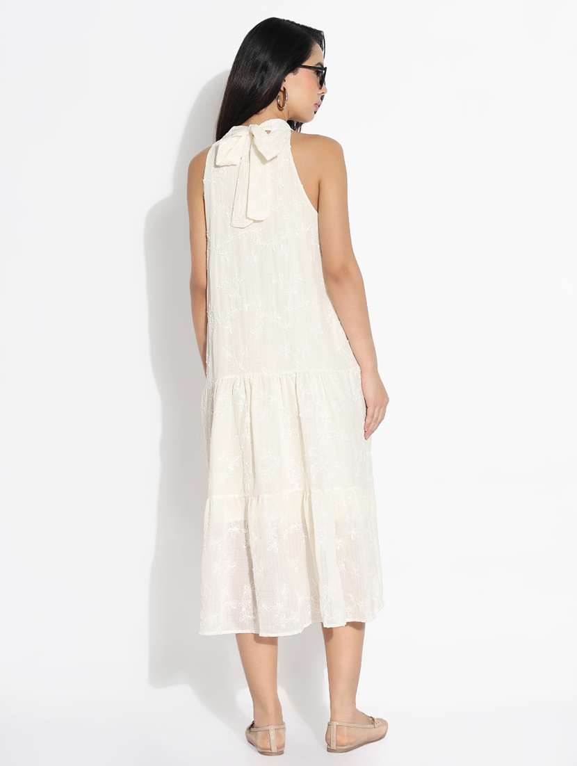 women solid halter neck tiered dress - 21841477 -  Standard Image - 3