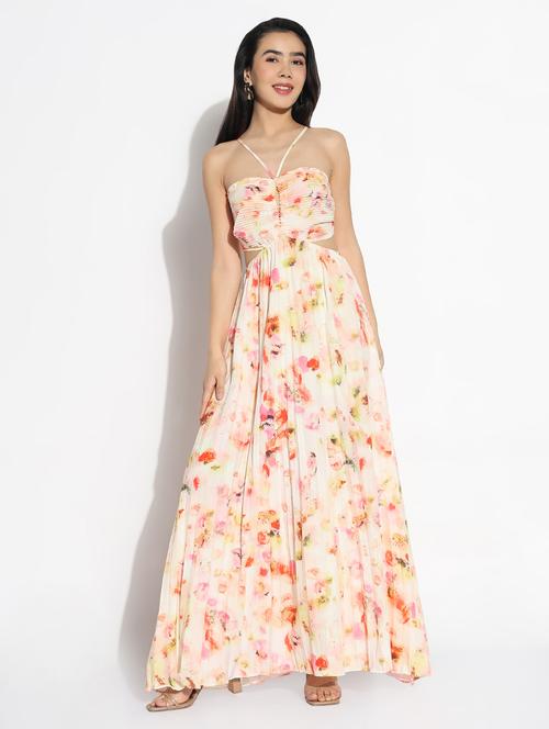 women floral print halter neck fit & flare dress - 21841482 - Standard Image - 0