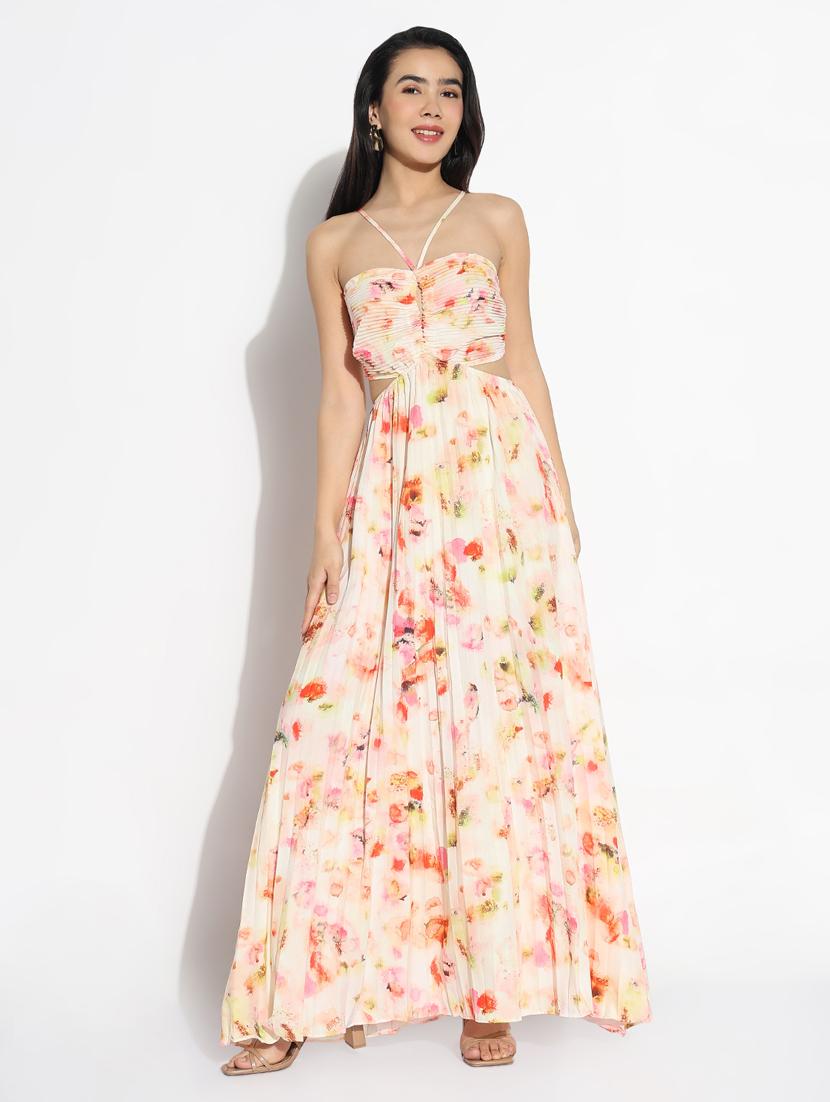 women floral print halter neck fit & flare dress - 21841482 - Zoom Image - 0