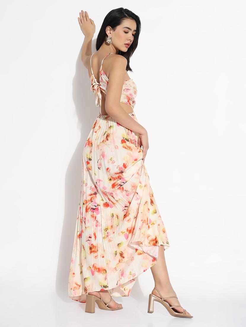 women floral print halter neck fit & flare dress - 21841482 - Standard Image - 3