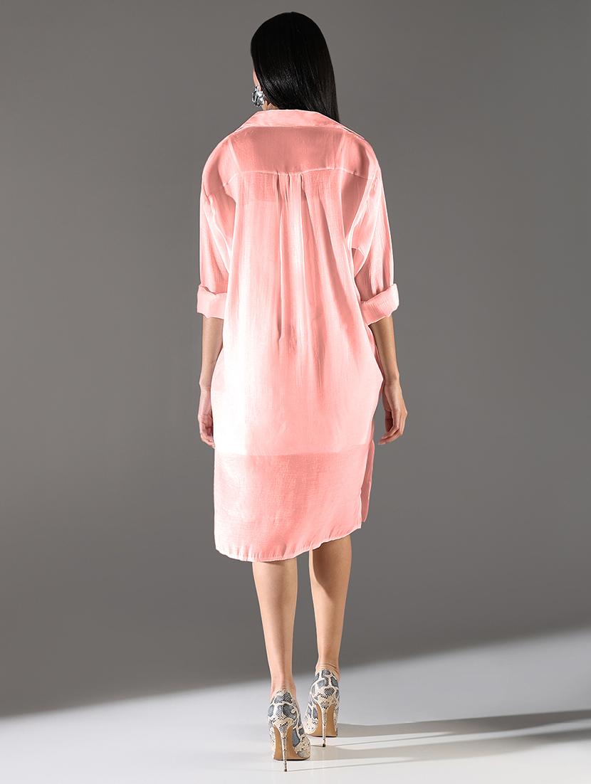 women solid collared long sleeves shirt dress - 21841486 - Standard Image - 3