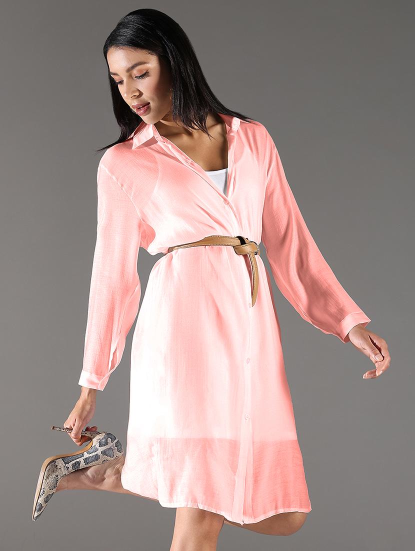 women solid collared long sleeves shirt dress - 21841486 - Standard Image - 5