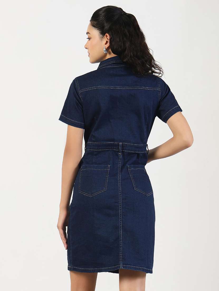 women solid collared denim shirt dress - 21841494 -  Standard Image - 3