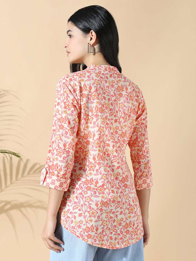 women peach floral printed a-line kurti - 21841495 -  Standard Image - 3