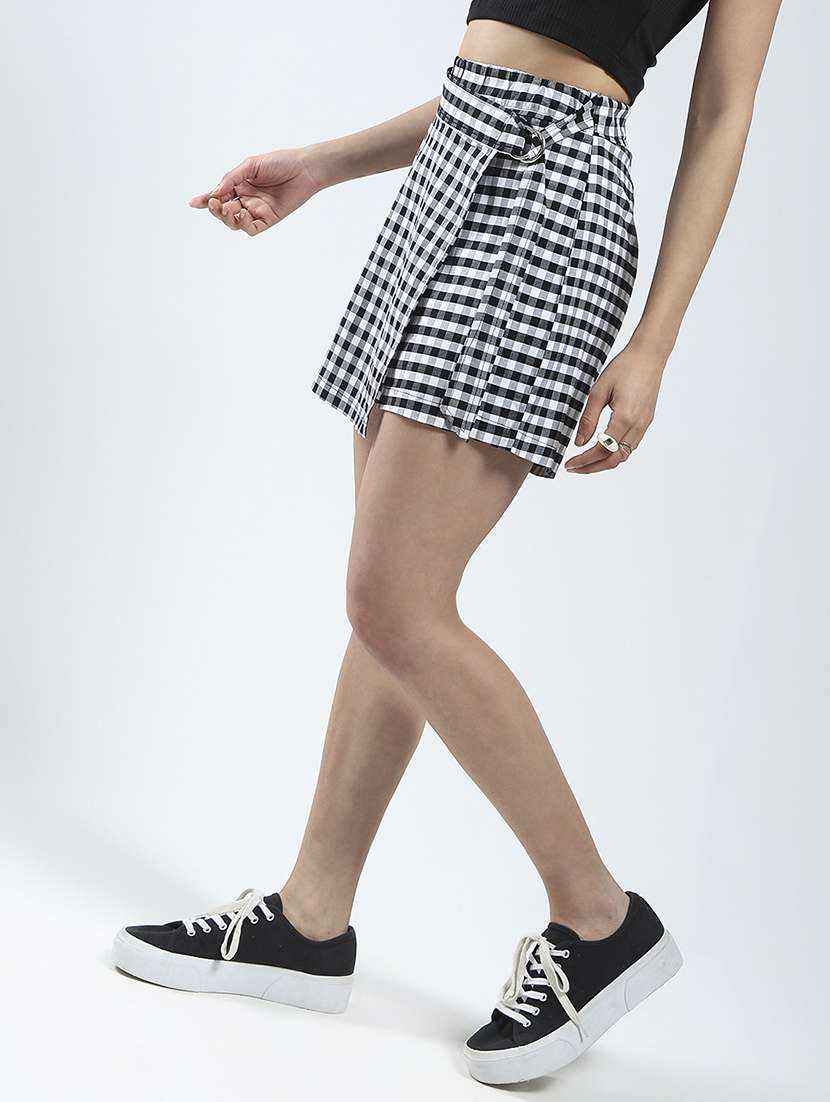 women checkered high rise skorts - 21841504 - Zoom Image - 0