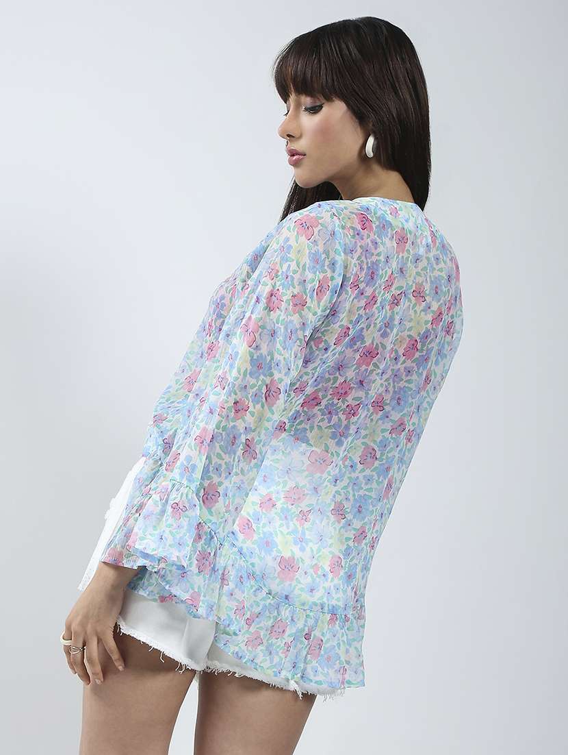 women floral print bell sleeves asymmetric shrug - 21841507 -  Standard Image - 3