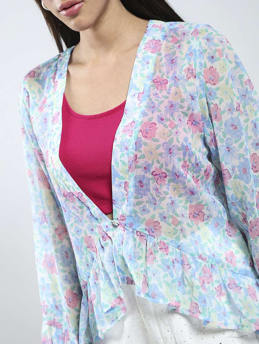 women floral print bell sleeves asymmetric shrug - 21841507 -  Standard Image - 5