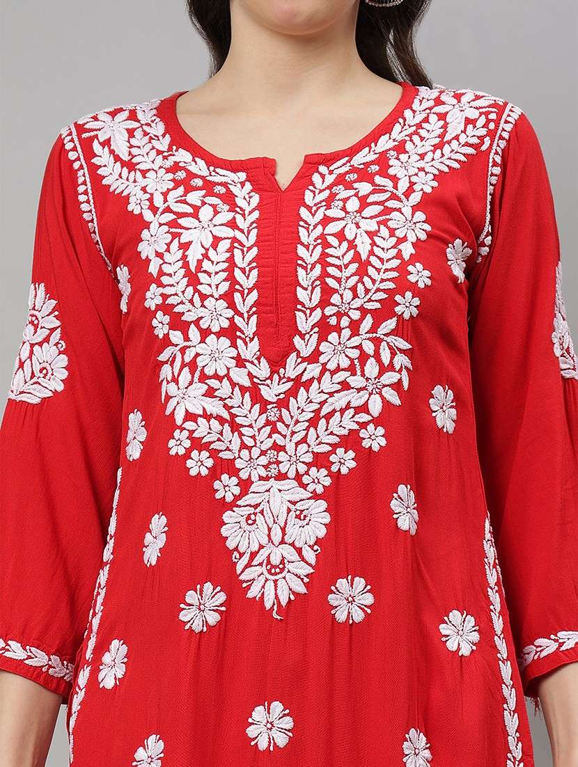 women chikankari three quarter sleeve kurta pant set - 21841516 -  Standard Image - 5