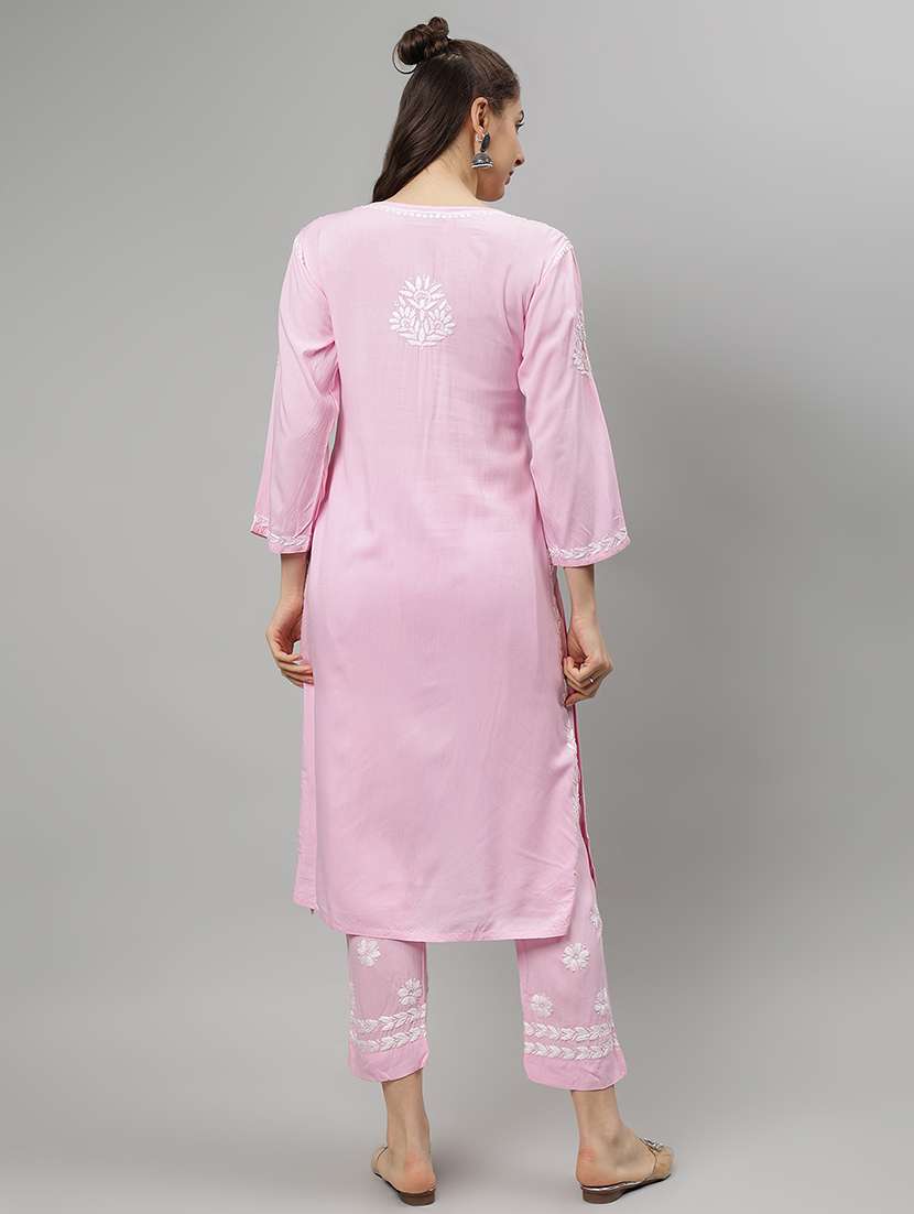 women chikankari three quarter sleeve kurta pant set - 21841520 -  Standard Image - 3