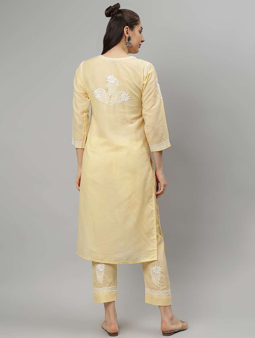 women chikankari three quarter sleeve kurta pant set - 21841523 -  Standard Image - 3
