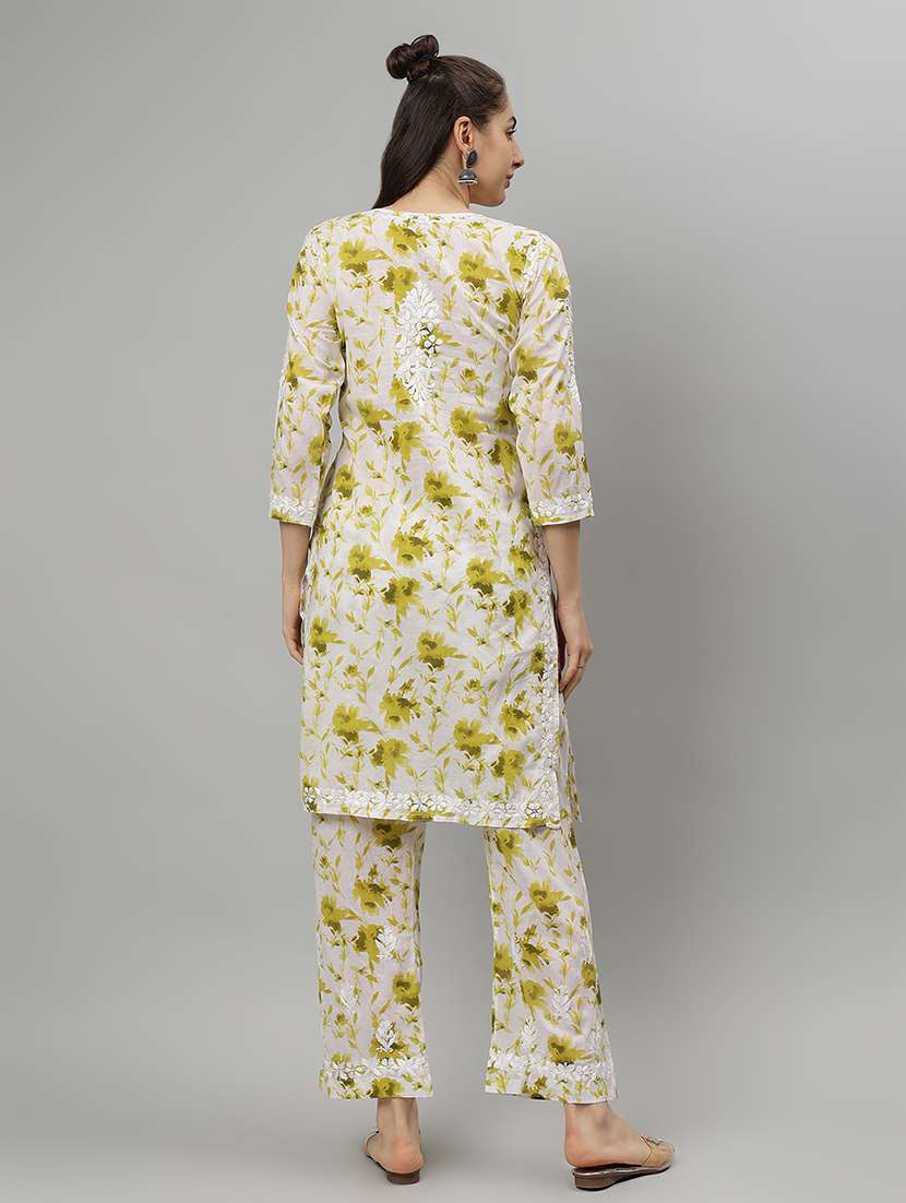 women chikankari three quarter sleeve kurta pant set - 21841528 -  Standard Image - 3